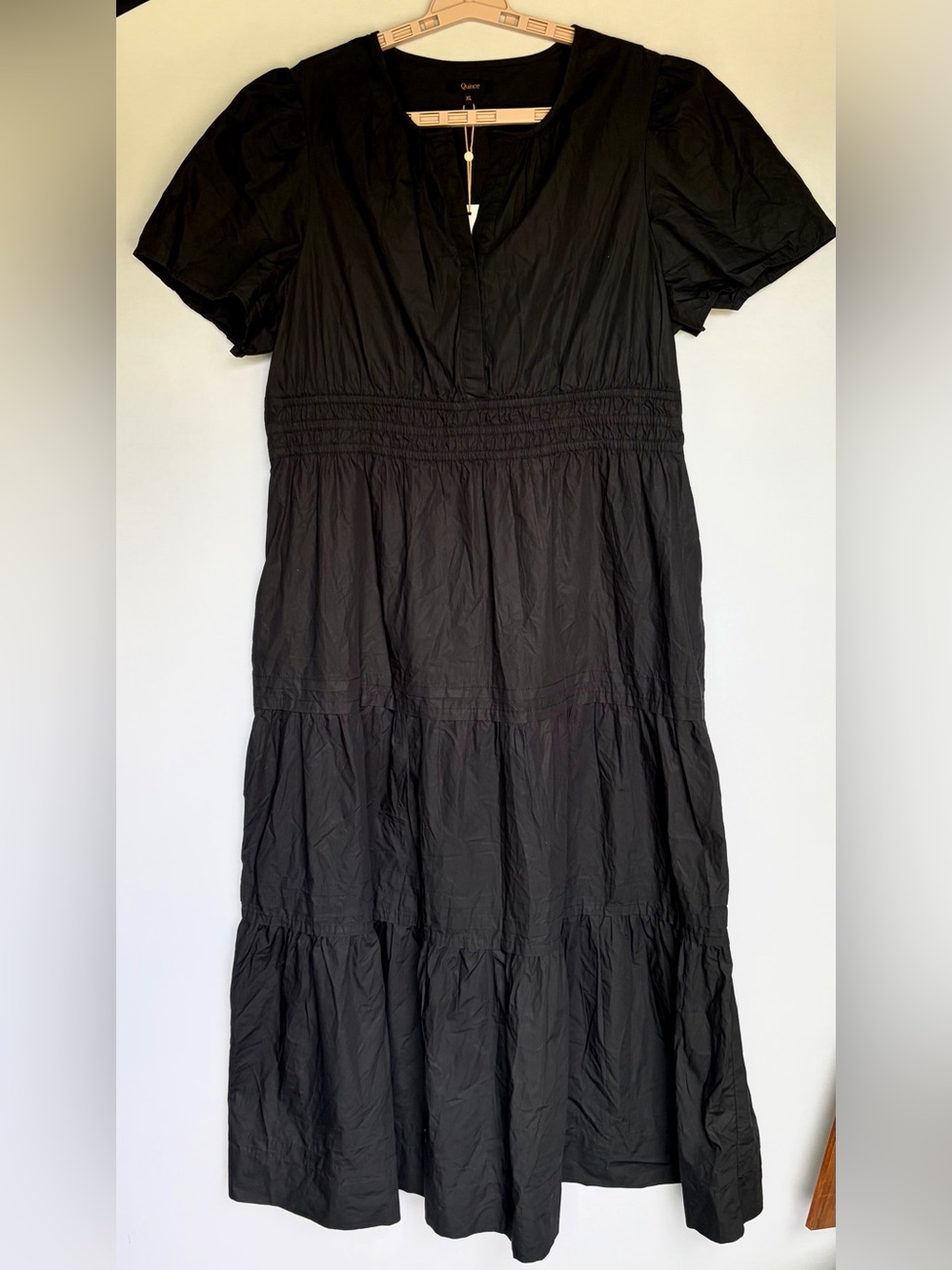 Quince 100% Organic Cotton Poplin Tiered Maxi Dress Black Sz XL Chic NWT - Picture 5 of 14